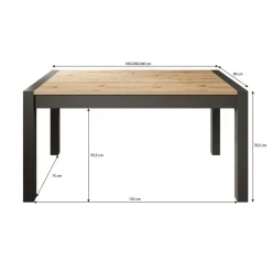 Meubella - Eetkamertafel Acapulco - Eiken - Zwart - 240 cm - Uitschuifbaar Sale