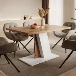 Meubella - Eetkamertafel Brand - Eiken - Wit - 138 cm New