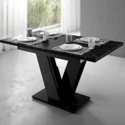 Meubella - Eetkamertafel Moris - Zwart marmerlook - 160 cm - Uitschuifbaar Clearance