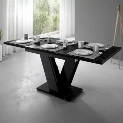 Meubella - Eetkamertafel Moris - Zwart marmerlook - 160 cm - Uitschuifbaar Clearance