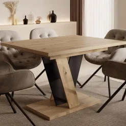 Meubella - Eetkamertafel Velluto - Eiken - Zwart - 160 cm - Uitschuifbaar Best