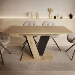 Meubella - Eetkamertafel Velluto - Eiken - Zwart - 160 cm - Uitschuifbaar Best