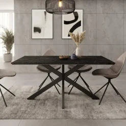 Meubella - Eetkamertafel Wabe - Zwart marmerlook - 160 cm Sale