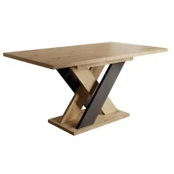 Meubella - Eetkamertafel Xandra - Eiken - Zwart - 160 cm - Uitschuifbaar Discount