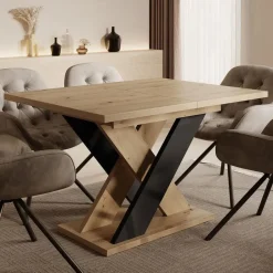 Meubella - Eetkamertafel Xandra - Eiken - Zwart - 160 cm - Uitschuifbaar Discount