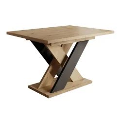 Meubella - Eetkamertafel Xandra - Eiken - Zwart - 160 cm - Uitschuifbaar Discount