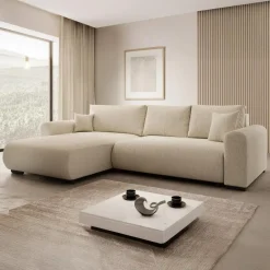 Meubella - Hoekbank Mindin - Beige teddystof - Universeel Best