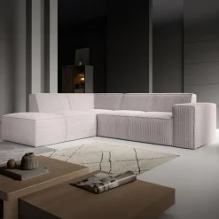 Meubella - Hoekbank Monet - Beige - Fluffy ribstof - Links Outlet