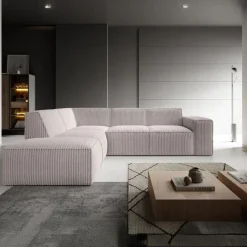 Meubella - Hoekbank Monet - Beige - Fluffy ribstof - Links Outlet