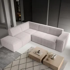 Meubella - Hoekbank Monet - Beige - Fluffy ribstof - Links Outlet