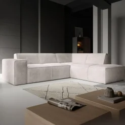 Meubella - Hoekbank Monet - Beige - Ribstof - Rechts Clearance