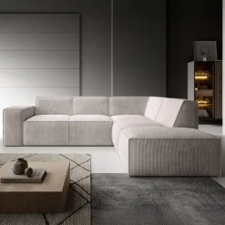 Meubella - Hoekbank Monet - Beige - Ribstof - Rechts Clearance