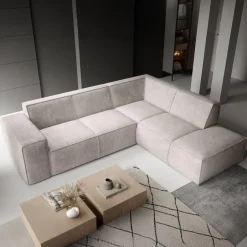 Meubella - Hoekbank Monet - Beige - Ribstof - Rechts Clearance