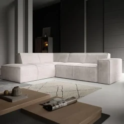 Meubella - Hoekbank Monet - Beige - Ribstof - Links Online