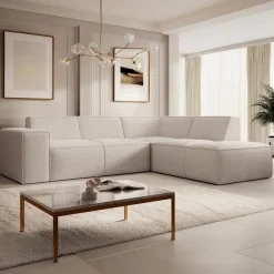 Meubella - Hoekbank Monet - Beige - Teddystof - Boucle - Rechts Outlet