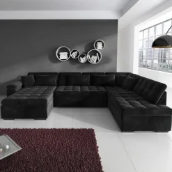 Meubella - Hoekbank Nicoreta - Zwart - Velvet - Links Discount