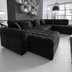 Meubella - Hoekbank Nicoreta - Zwart - Velvet - Links Discount