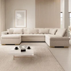 Meubella - Hoekbank Nicoreta - Beige - Teddy Boucle - Links Discount