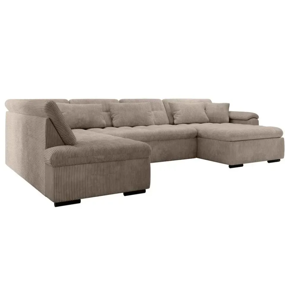Meubella - Hoekbank Nicoreta - Bruin ribstof - Rechts Hot
