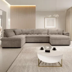 Meubella - Hoekbank Nicoreta - Bruin ribstof - Rechts Hot