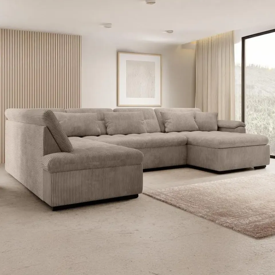 Meubella - Hoekbank Nicoreta - Bruin ribstof - Rechts Hot