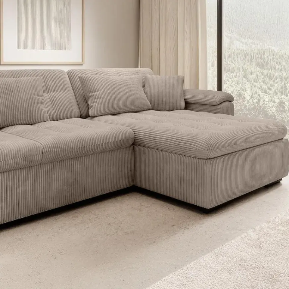 Meubella - Hoekbank Nicoreta - Bruin ribstof - Rechts Hot