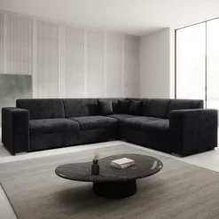 Meubella - Hoekbank Santana - Zwart - Velvet - Rechts Outlet