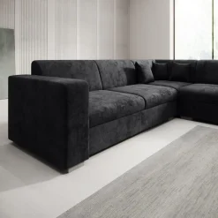 Meubella - Hoekbank Santana - Zwart - Velvet - Rechts Outlet