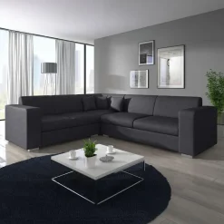 Meubella - Hoekbank Santana - Zwart - Leer - Links Discount