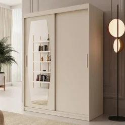 Meubella - Kledingkast Azai - Beige - 150 cm - Met spiegel Discount