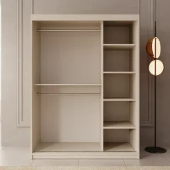 Meubella - Kledingkast Azai - Beige - 150 cm - Met spiegel Discount