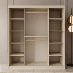 Meubella - Kledingkast Azai - Beige - 180 cm - Met spiegel New