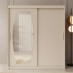 Meubella - Kledingkast Azai - Beige - 180 cm - Met spiegel New