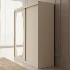 Meubella - Kledingkast Azai - Beige - 180 cm - Met spiegel New