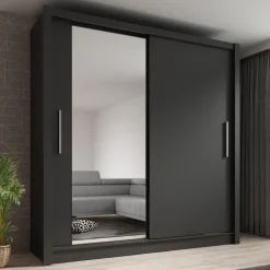 Meubella - Kledingkast Bazarre - Grijs - 205 cm - Met spiegel Outlet