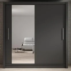 Meubella - Kledingkast Bazarre - Grijs - 205 cm - Met spiegel Outlet