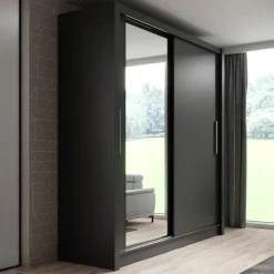 Meubella - Kledingkast Bazarre - Grijs - 205 cm - Met spiegel Outlet