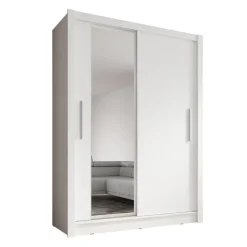 Meubella - Kledingkast Bazarre - Wit - 155 cm - Met spiegel Outlet