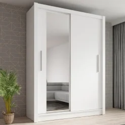 Meubella - Kledingkast Bazarre - Wit - 155 cm - Met spiegel Outlet