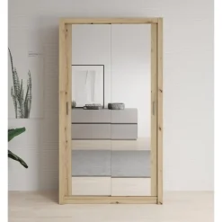 Meubella - Kledingkast Blake - Eiken - 120 cm - Met spiegel Discount