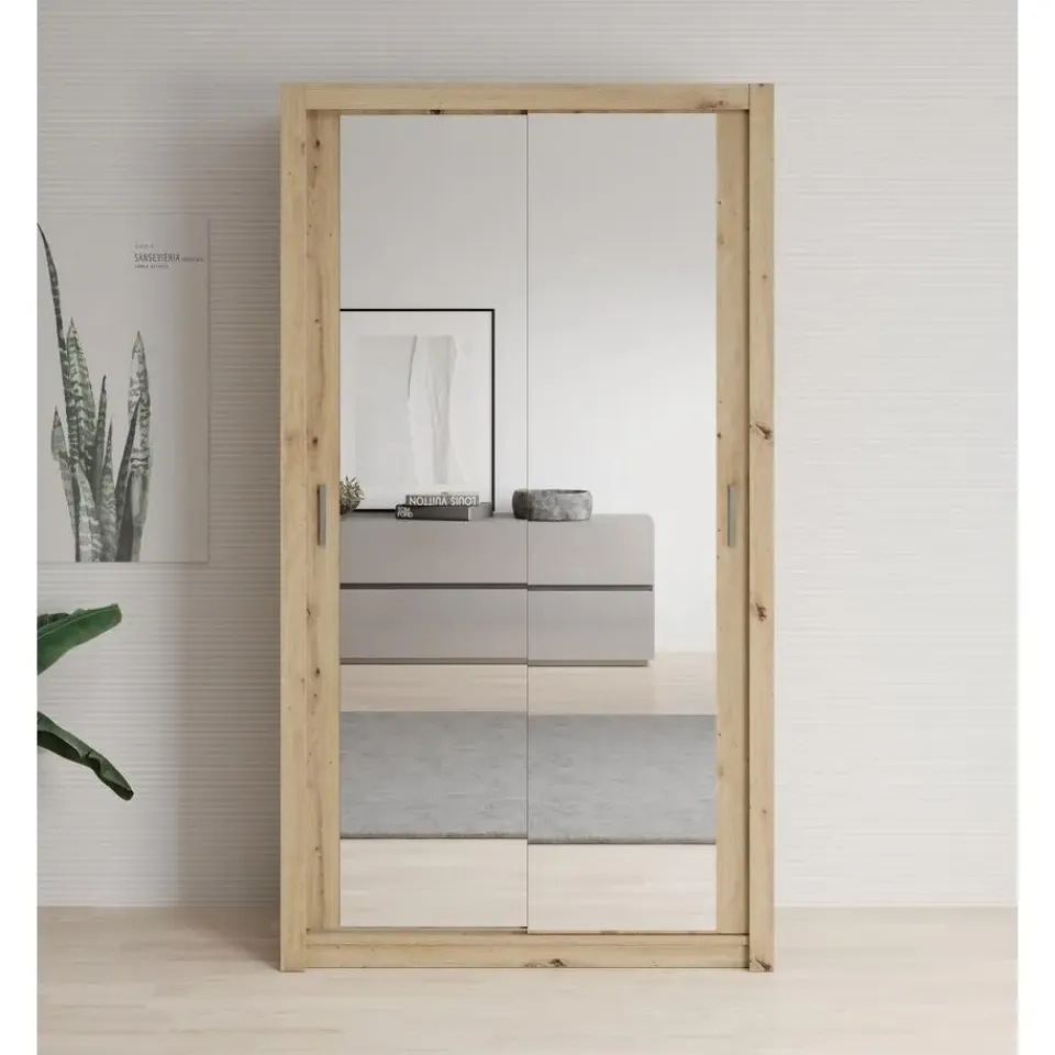 Meubella - Kledingkast Blake - Eiken - 120 cm - Met spiegel Discount