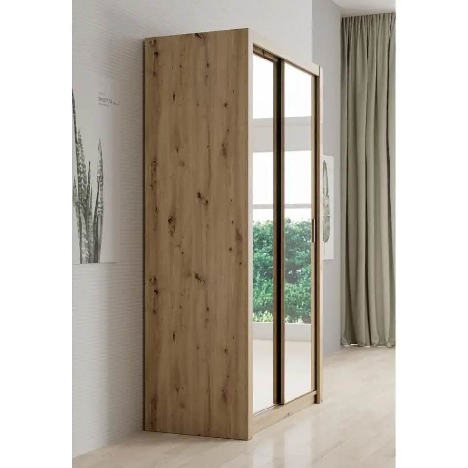 Meubella - Kledingkast Blake - Eiken - 120 cm - Met spiegel Discount