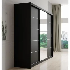 Meubella - Kledingkast Blake - Mat Zwart - 250 cm - Met spiegel