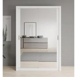 Meubella - Kledingkast Blake - Wit - 150 cm - Met spiegel Hot