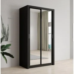 Meubella - Kledingkast Blake - Mat Zwart - 120 cm - Met spiegel