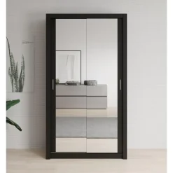 Meubella - Kledingkast Blake - Mat Zwart - 120 cm - Met spiegel