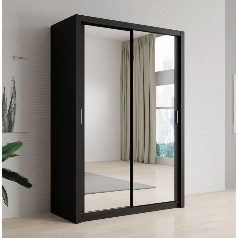 Meubella - Kledingkast Blake - Mat Zwart - 150 cm - Met spiegel Hot