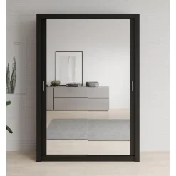 Meubella - Kledingkast Blake - Mat Zwart - 150 cm - Met spiegel Hot