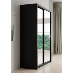 Meubella - Kledingkast Blake - Mat Zwart - 150 cm - Met spiegel Hot