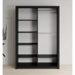 Meubella - Kledingkast Blake - Mat Zwart - 150 cm - Met spiegel Hot